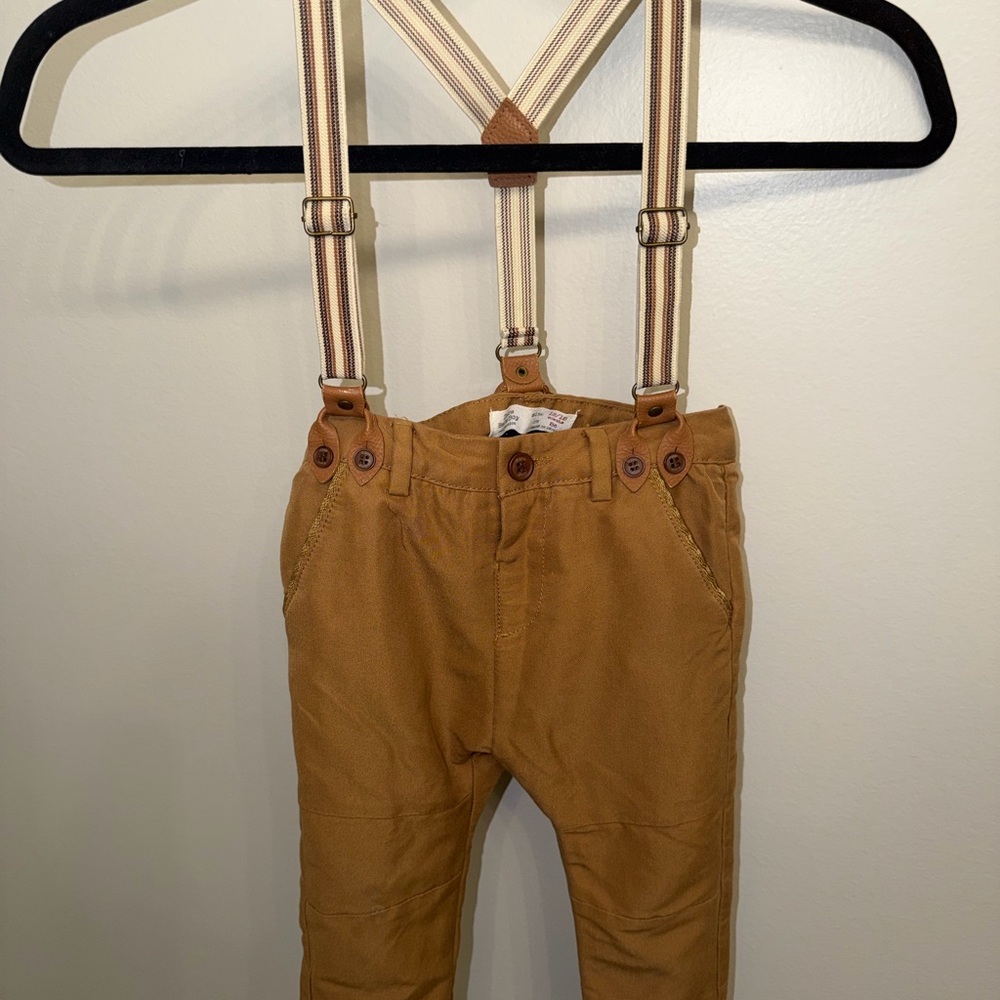 Zara Little Boys Tan Toddler Pants with Suspenders